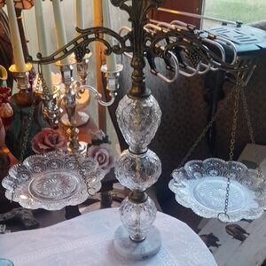 Glass & Brass Double Scale Decorative Centerpiece
